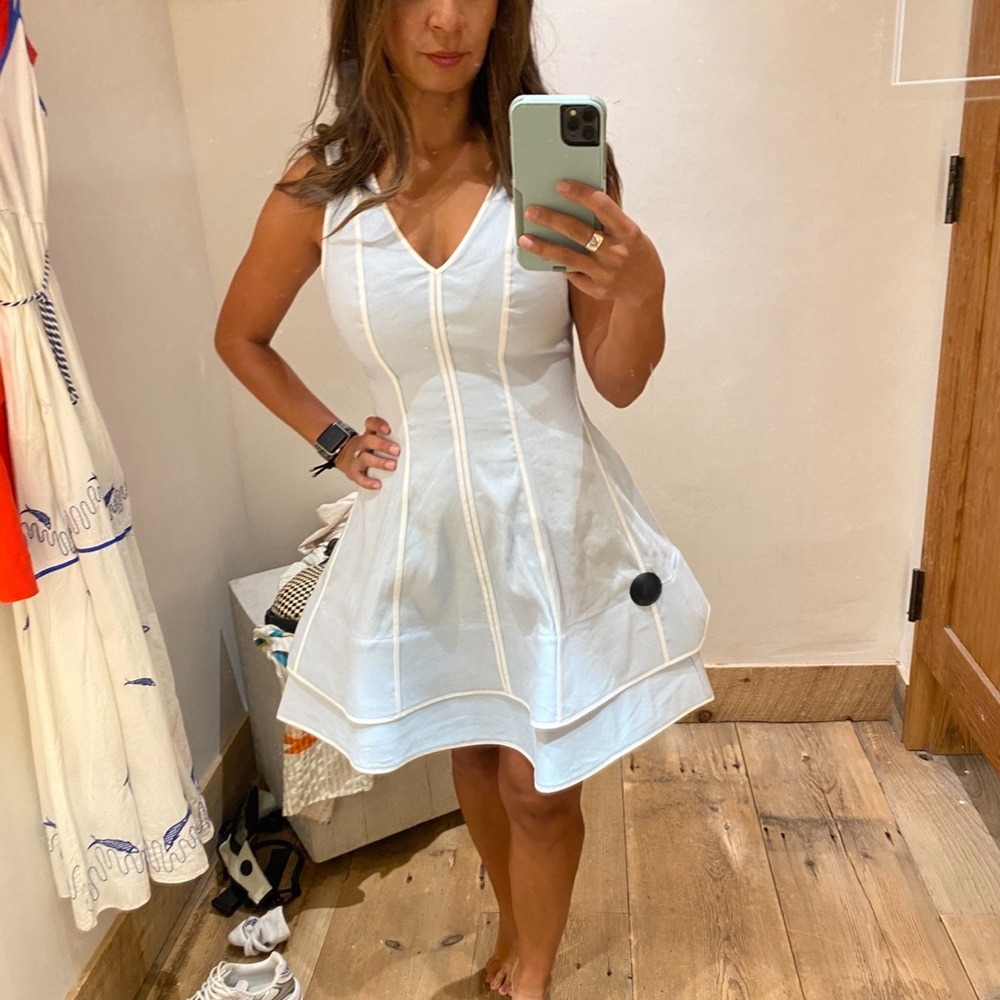 Maeve Linen Tiered Blue Mini Dress